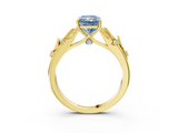 Yellow gold Fancy Blue Radiant  Brilliant Solitaire with Leaf Motif Band and Four-Prong Setting_65