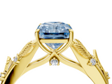 Yellow gold Fancy Blue Radiant  Brilliant Solitaire with Leaf Motif Band and Four-Prong Setting_66
