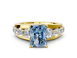 Yellow gold Fancy Blue Radiant  Brilliant Solitaire with Side Stones on a Pave Band and Four-Prong Setting_24