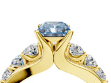 Yellow gold Fancy Blue Radiant  Brilliant Solitaire with Side Stones on a Pave Band and Four-Prong Setting_28