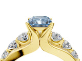 Yellow gold Fancy Blue Radiant  Brilliant Solitaire with Side Stones on a Pave Band and Four-Prong Setting_34