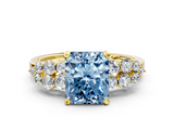 Yellow gold Fancy Blue Radiant  Cluster Diamond Engagement Ring with Pavé Band and Four-Prong Setting_31