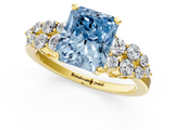 Yellow gold Fancy Blue Radiant  Cluster Diamond Engagement Ring with Pavé Band and Four-Prong Setting_32