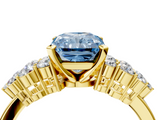 Yellow gold Fancy Blue Radiant  Cluster Diamond Engagement Ring with Pavé Band and Four-Prong Setting_35