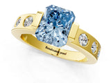 Yellow gold Fancy Blue Radiant Cut Brilliant Channel-Set Diamond Ring with Bezel Prong Setting_1