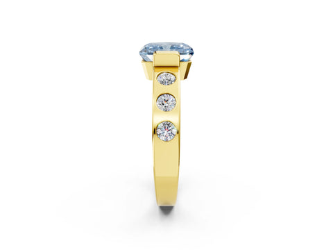 Yellow gold Fancy Blue Radiant Cut Brilliant Channel-Set Diamond Ring with Bezel Prong Setting_2