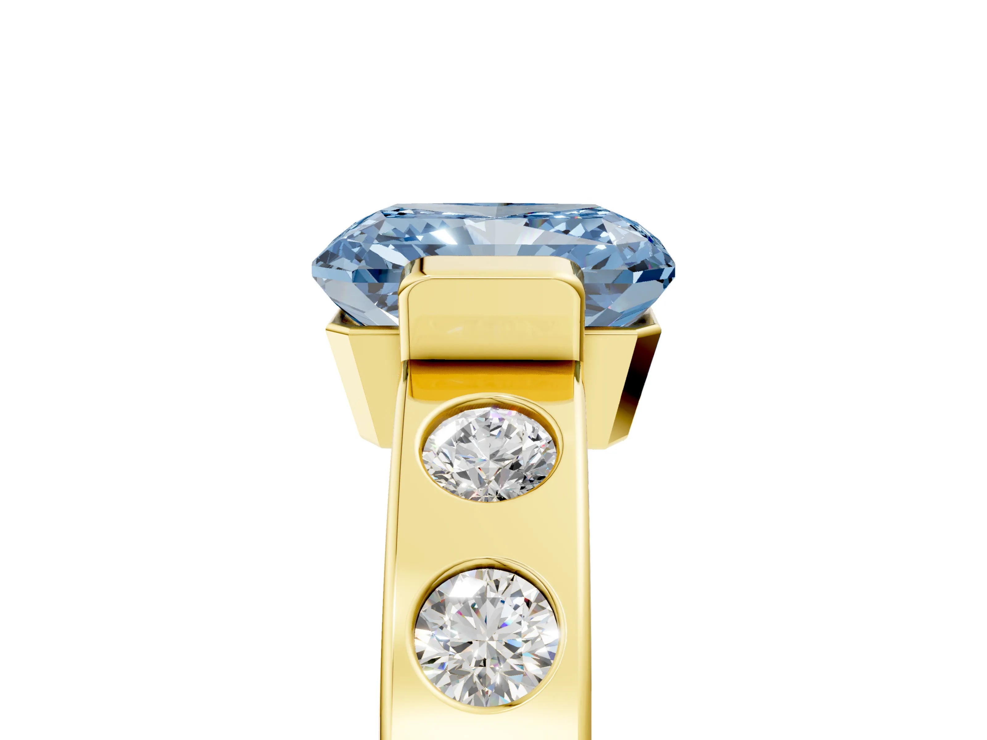 Yellow gold Fancy Blue Radiant Cut Brilliant Channel-Set Diamond Ring with Bezel Prong Setting_5