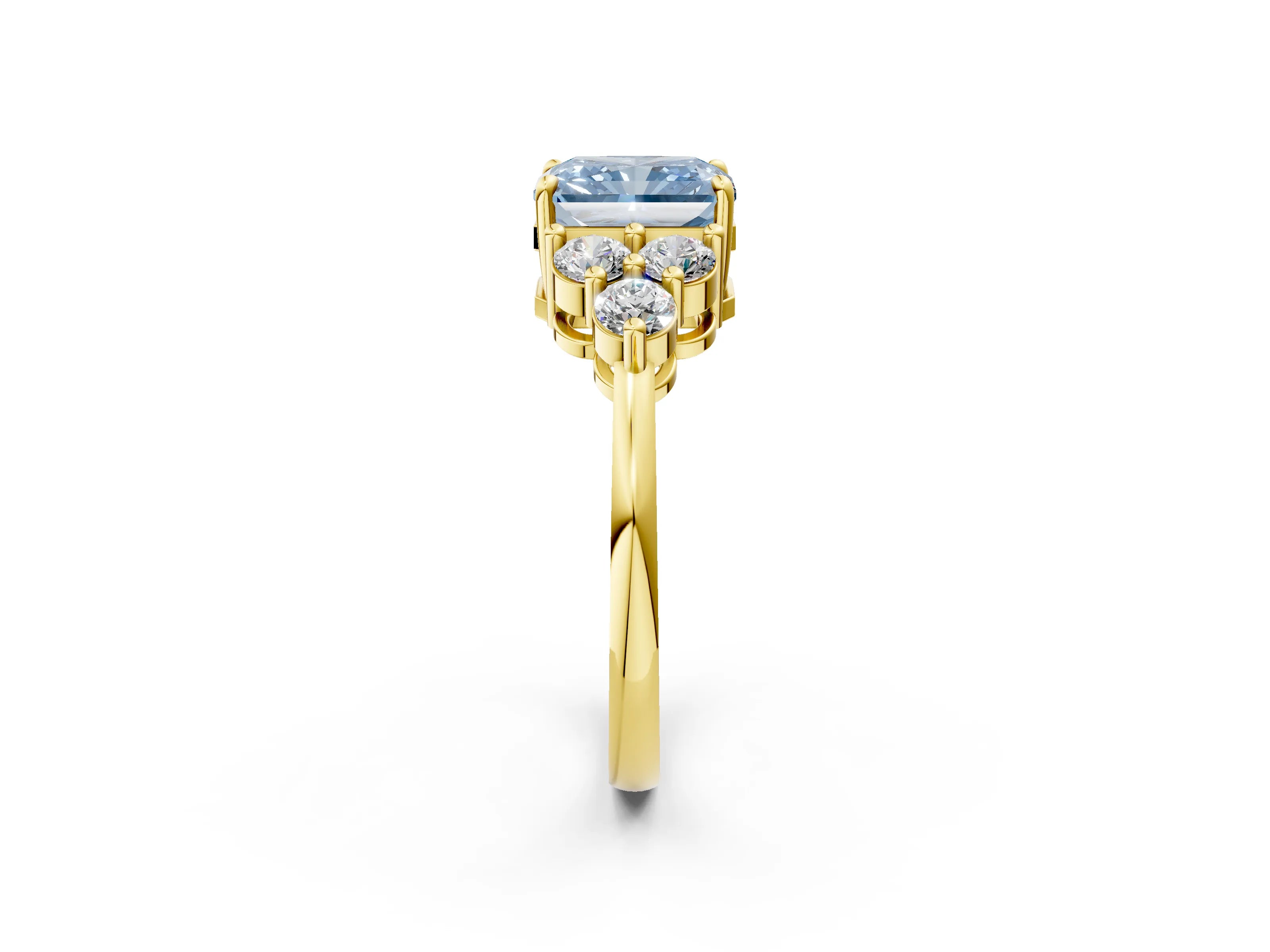 Yellow gold Fancy Blue Radiant Cut Brilliant Diamond Cluster Accent Solitaire Ring with Prong Setting_2