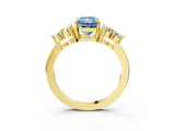 Yellow gold Fancy Blue Radiant Cut Brilliant Diamond Cluster Accent Solitaire Ring with Prong Setting_3