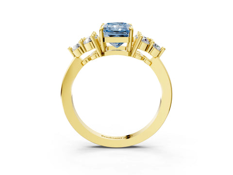 Yellow gold Fancy Blue Radiant Cut Brilliant Diamond Cluster Accent Solitaire Ring with Prong Setting_3