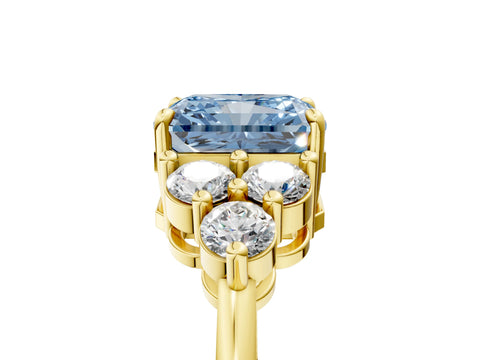 Yellow gold Fancy Blue Radiant Cut Brilliant Diamond Cluster Accent Solitaire Ring with Prong Setting_5