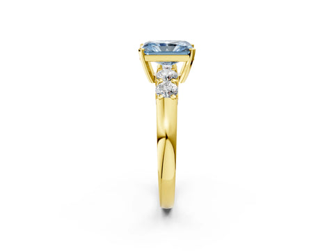 Yellow gold Fancy Blue Radiant Cut Brilliant Diamond Five-Stone Engagement Ring with Prong Setting on a Classic Band_5