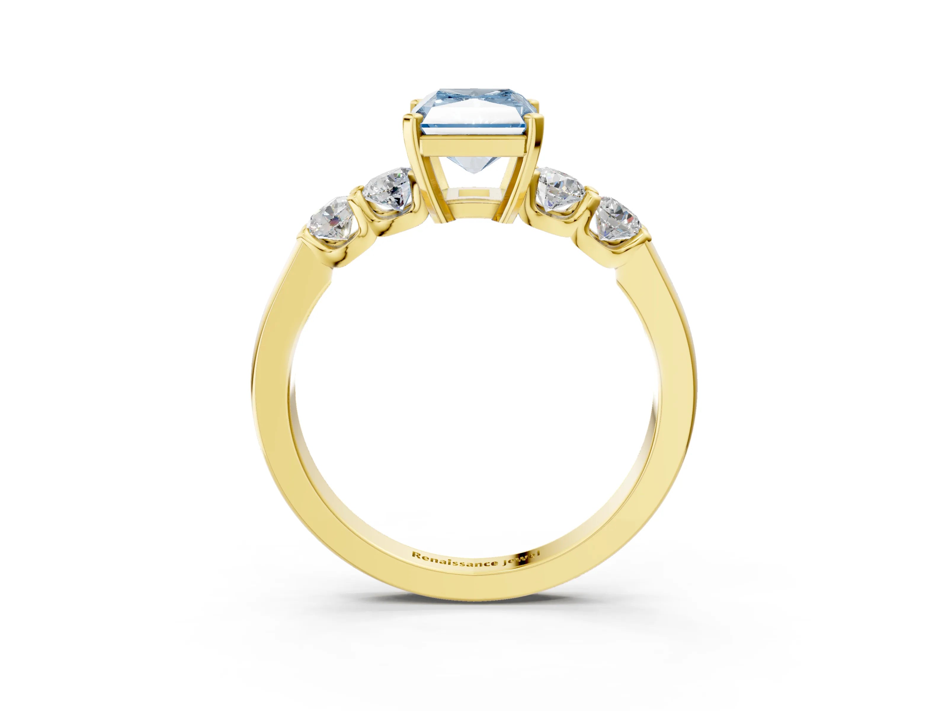 Yellow gold Fancy Blue Radiant Cut Brilliant Diamond Five-Stone Engagement Ring with Prong Setting on a Classic Band_6
