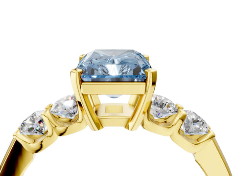 Yellow gold Fancy Blue Radiant Cut Brilliant Diamond Five-Stone Engagement Ring with Prong Setting on a Classic Band_7