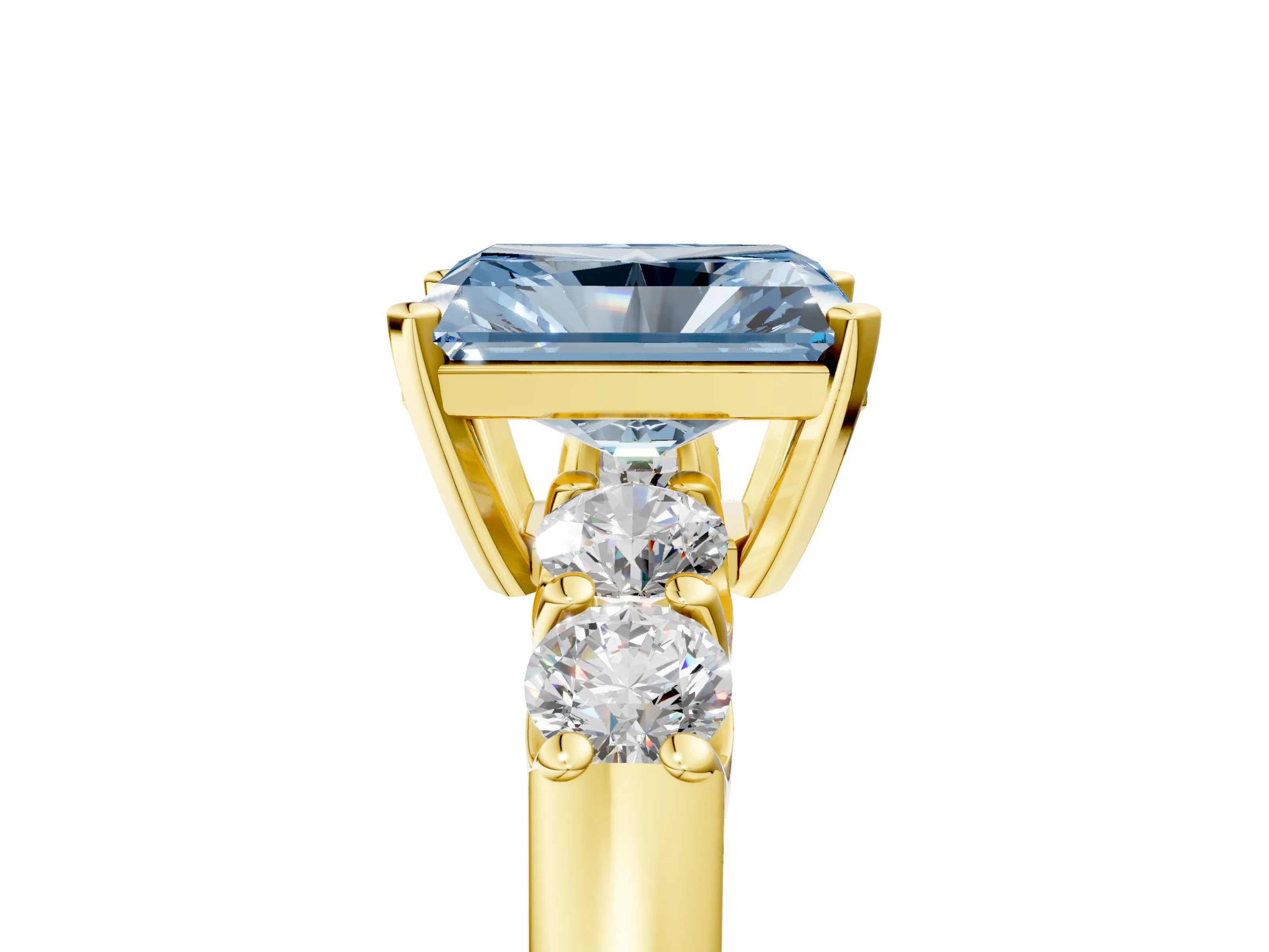 Yellow gold Fancy Blue Radiant Cut Brilliant Diamond Five-Stone Engagement Ring with Prong Setting on a Classic Band_8