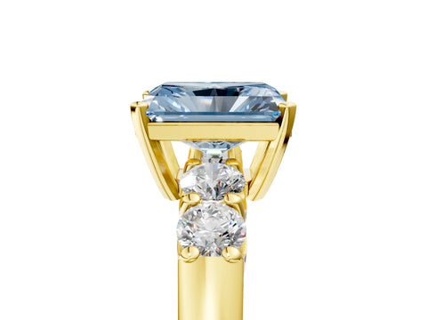 Yellow gold Fancy Blue Radiant Cut Brilliant Diamond Five-Stone Engagement Ring with Prong Setting on a Classic Band_8