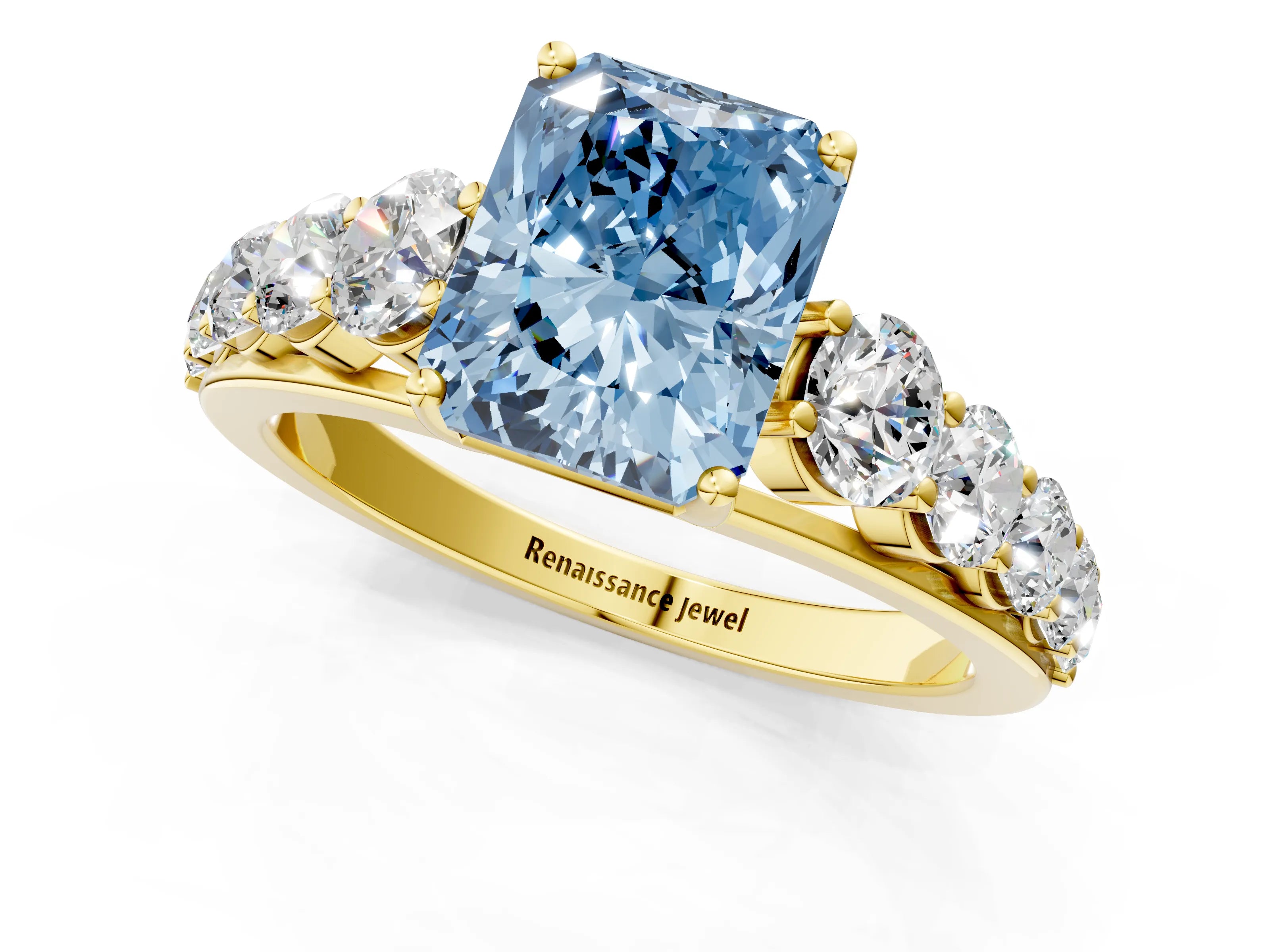 Yellow gold Fancy Blue Radiant Cut Brilliant Diamond Pavé Band with Six-Prong Setting_1
