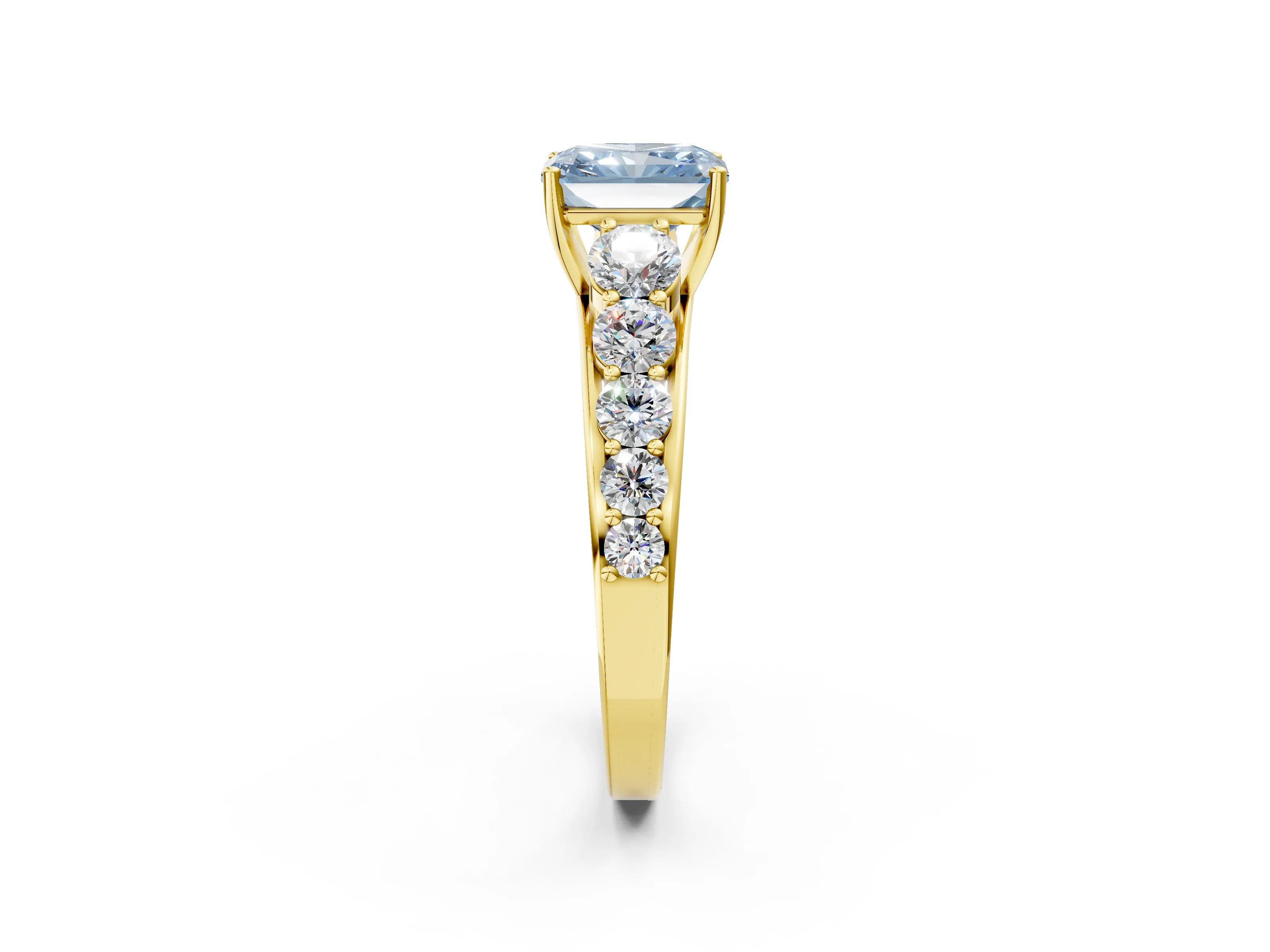 Yellow gold Fancy Blue Radiant Cut Brilliant Diamond Pavé Band with Six-Prong Setting_2
