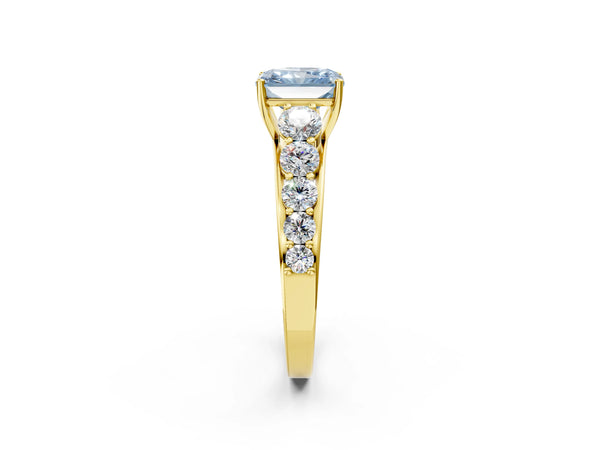 Yellow gold Fancy Blue Radiant Cut Brilliant Diamond Pavé Band with Six-Prong Setting