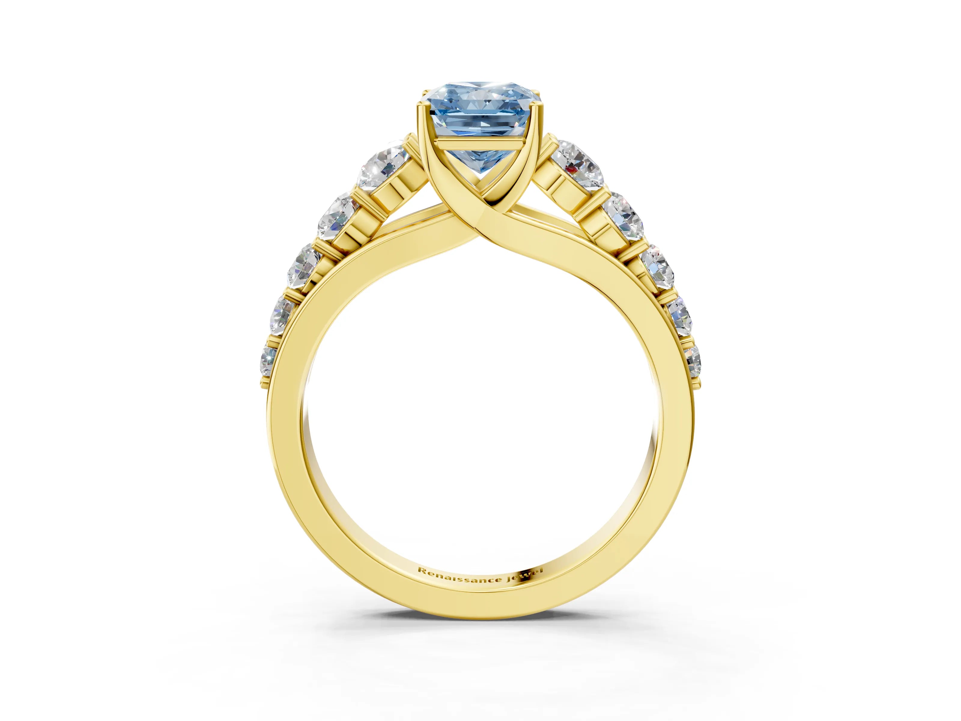 Yellow gold Fancy Blue Radiant Cut Brilliant Diamond Pavé Band with Six-Prong Setting_3