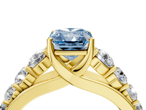 Yellow gold Fancy Blue Radiant Cut Brilliant Diamond Pavé Band with Six-Prong Setting_4