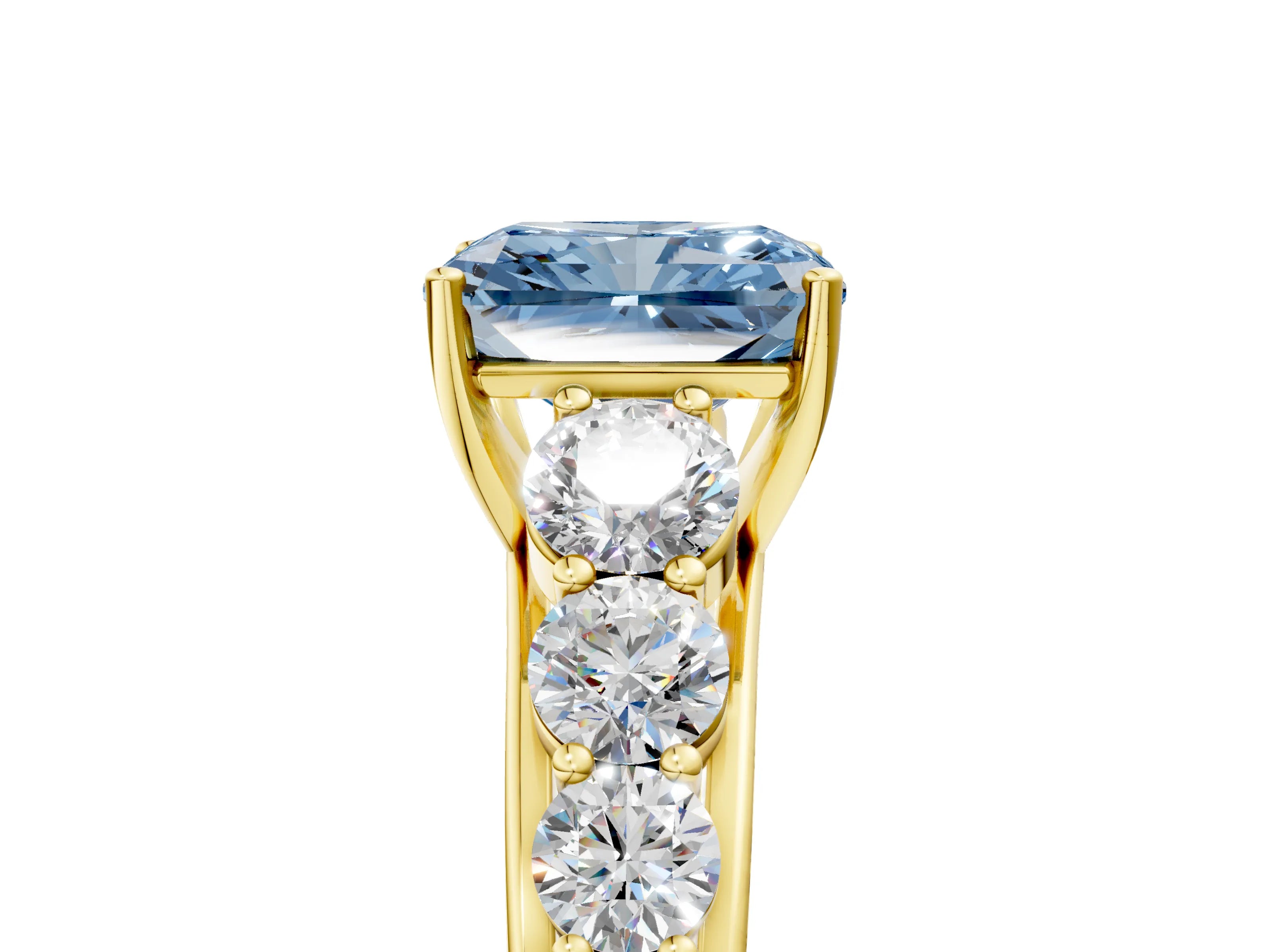 Yellow gold Fancy Blue Radiant Cut Brilliant Diamond Pavé Band with Six-Prong Setting_5