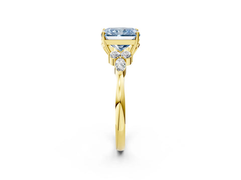 Yellow gold Fancy Blue Radiant Cut Brilliant Diamond Solitaire Ring with Pear Side Stones and Four-Prong Setting_5