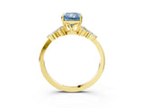 Yellow gold Fancy Blue Radiant Cut Brilliant Diamond Solitaire Ring with Pear Side Stones and Four-Prong Setting_6