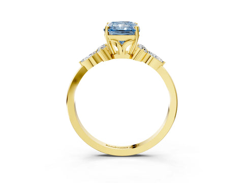 Yellow gold Fancy Blue Radiant Cut Brilliant Diamond Solitaire Ring with Pear Side Stones and Four-Prong Setting_6
