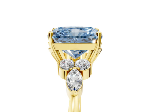 Yellow gold Fancy Blue Radiant Cut Brilliant Diamond Solitaire Ring with Pear Side Stones and Four-Prong Setting_8