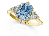 Yellow gold Fancy Blue Radiant Cut Brilliant Diamond with Cluster Setting on a Beaded Band and Four-Prong Setting_1