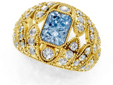Yellow gold Fancy Blue Radiant Cut Brilliant Halo Pave Diamond Milgrain Ring_1