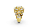 Yellow gold Fancy Blue Radiant Cut Brilliant Halo Pave Diamond Milgrain Ring_2