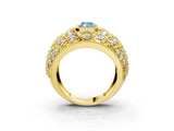 Yellow gold Fancy Blue Radiant Cut Brilliant Halo Pave Diamond Milgrain Ring_3