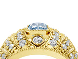 Yellow gold Fancy Blue Radiant Cut Brilliant Halo Pave Diamond Milgrain Ring_4
