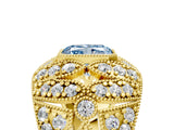 Yellow gold Fancy Blue Radiant Cut Brilliant Halo Pave Diamond Milgrain Ring_5
