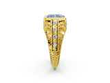Yellow gold Fancy Blue Radiant Cut Brilliant Milgrain Filigree Diamond Ring with Square Prong Setting_2