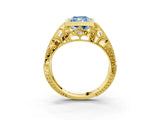 Yellow gold Fancy Blue Radiant Cut Brilliant Milgrain Filigree Diamond Ring with Square Prong Setting_3
