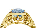 Yellow gold Fancy Blue Radiant Cut Brilliant Milgrain Filigree Diamond Ring with Square Prong Setting_4