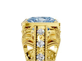 Yellow gold Fancy Blue Radiant Cut Brilliant Milgrain Filigree Diamond Ring with Square Prong Setting_5