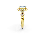 Yellow gold Fancy Blue Radiant Cut Brilliant Milgrain Pave Heart Band Solitaire Ring_2