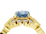 Yellow gold Fancy Blue Radiant Cut Brilliant Milgrain Pave Heart Band Solitaire Ring_4