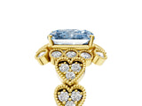 Yellow gold Fancy Blue Radiant Cut Brilliant Milgrain Pave Heart Band Solitaire Ring_5