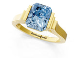 Yellow gold Fancy Blue Radiant Cut Brilliant Solitaire Diamond Ring with Channel Set Band and Bar Prong Setting_1