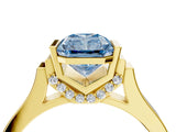 Yellow gold Fancy Blue Radiant Cut Brilliant Solitaire Diamond Ring with Channel Set Band and Bar Prong Setting_4