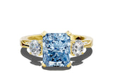 Yellow gold Fancy Blue Radiant Cut Brilliant Three-Stone Diamond Ring with Pavé Band and Four-Prong Setting_3