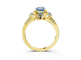 Yellow gold Fancy Blue Radiant Cut Brilliant Three-Stone Diamond Ring with Pavé Band and Four-Prong Setting_6