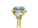 Yellow gold Fancy Blue Radiant Cut Brilliant Three-Stone Diamond Ring with Pavé Band and Four-Prong Setting_8