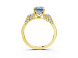 Yellow gold Fancy Blue Radiant Cut Brilliant Three-Stone Pave Band with Four-Prong Setting_3