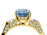 Yellow gold Fancy Blue Radiant Cut Brilliant Three-Stone Pave Band with Four-Prong Setting_4